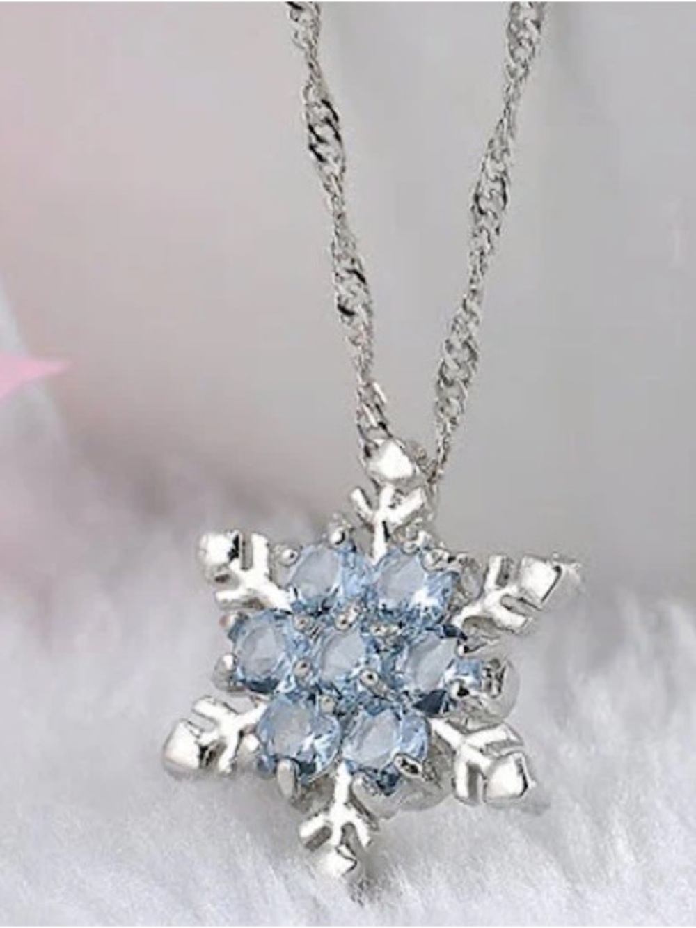 1pc Romantic Unique Elegant Blue Crystal Snowflake Flower Pendant Necklace